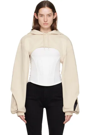 MUGLER Beige Cropped Hoodie