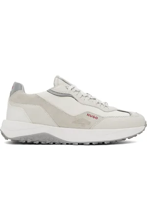 HUGO BOSS White & Gray Mixed Material Sneakers