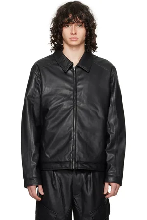 LU'U DAN: Black Reversible Faux-Leather Bomber Jacket