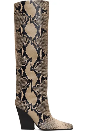 PARIS TEXAS Beige & Black Printed Python Jane Boots