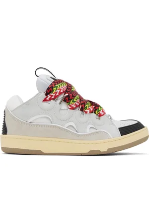 Lanvin White & Gray Leather Curb Sneakers