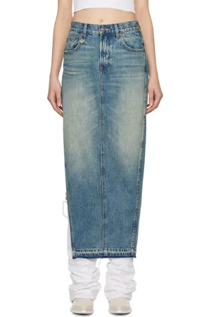 R13 Blue Side Slit Denim Maxi Skirt