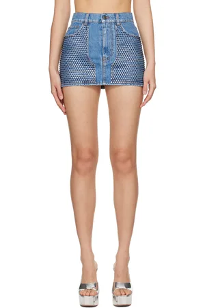 AREA Indigo Crystal-Cut Denim Miniskirt