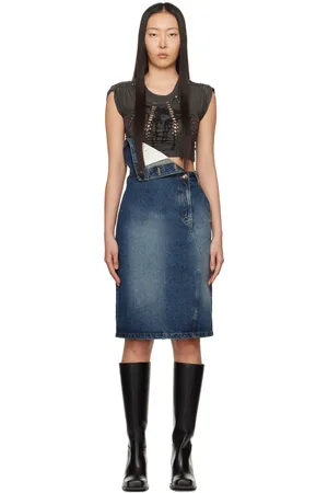 lesugiatelier Folded Denim Midi Skirt