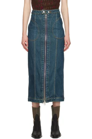 ECKHAUS LATTA Blue Zip Denim Midi Skirt