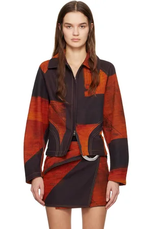 Louisa Ballou Orange & Brown Seamed Denim Jacket
