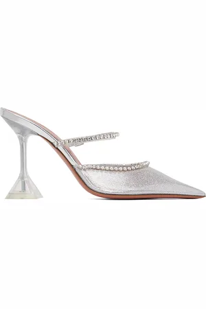 Amina Muaddi Silver Gilda Glass Mules