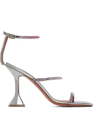 Amina Muaddi Silver Gilda Heeled Sandals