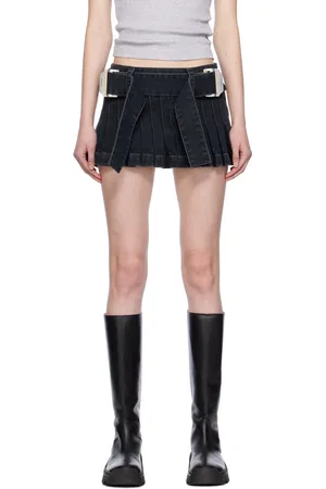 DION LEE Black Darted Denim Miniskirt