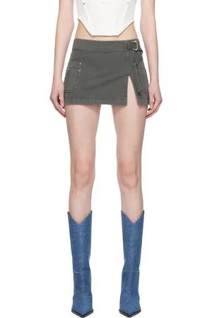 DION LEE Gray Apron Wrap Denim Miniskirt