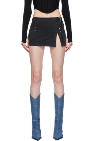 DION LEE Black Apron Wrap Denim Miniskirt