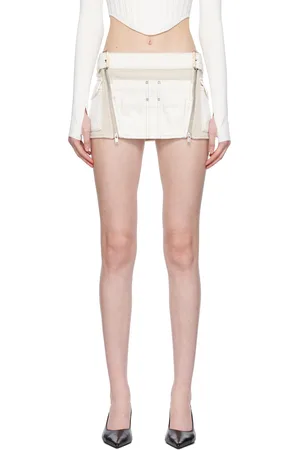 DION LEE White & Beige Toolbelt Denim Miniskirt