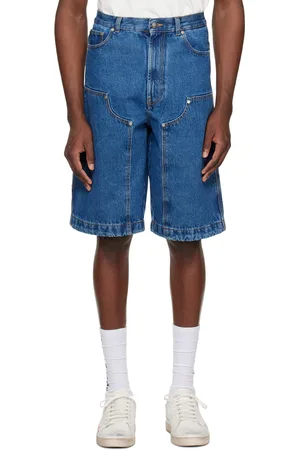 Palm Angels Blue Monogram Denim Shorts