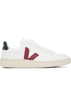 Veja White & Red V-12 Leather Sneakers