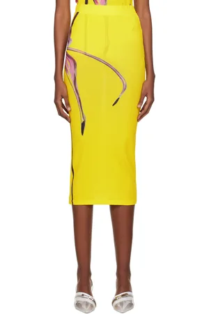 Louisa Ballou Yellow Graphic Midi Skirt