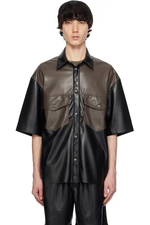 Nanushka Black & Brown Mance Vegan Leather Shirt