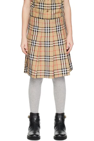 Burberry Kids Beige Check Pleated Skirt