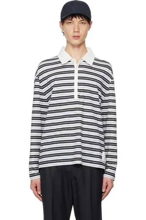 Thom Browne White & Navy Striped Polo