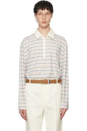Thom Browne White & Blue Striped Polo