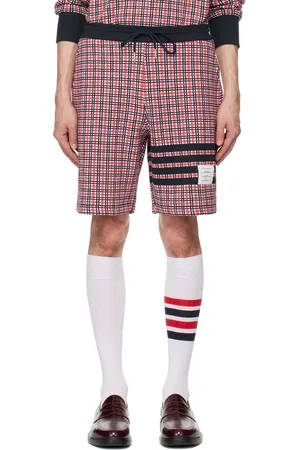 Thom Browne Navy & Red Check 4-Bar Shorts