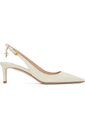Tom Ford White Stamped Croc Slingback Heels