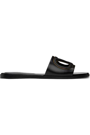 VALENTINO GARAVANI Black VLogo Cut-Out Calfskin Slide Sandals