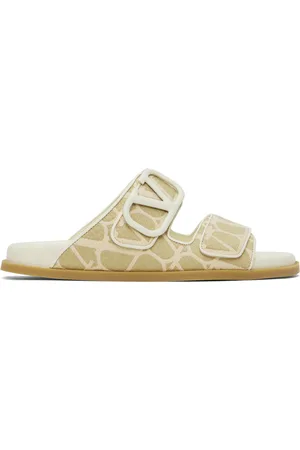 VALENTINO GARAVANI Off-White & Beige VLogo Toile Iconographe Sandals