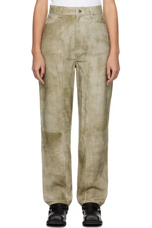 REMAIN Birger Christensen Taupe Relaxed-Fit Leather Pants