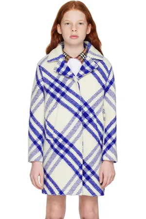 Burberry Kids White & Blue Check Coat
