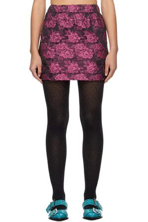 Ganni Pink & Black Botanical Jacquard Miniskirt