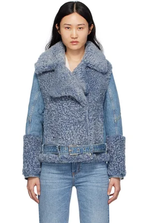Chloé Blue Hybrid Shearling Biker Jacket