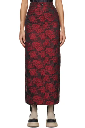 Ganni Red Botanical Maxi Skirt