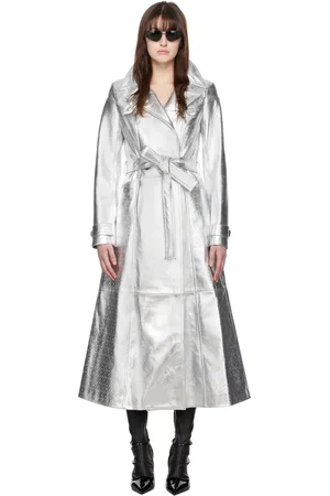 Marine Serre Silver Laminated Leather Trench Coat