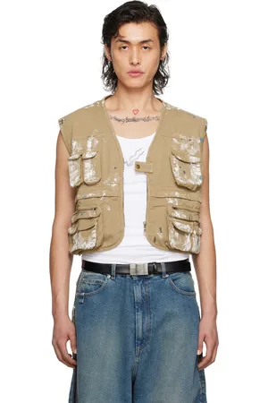 LU’U DAN Beige Painted Denim Vest