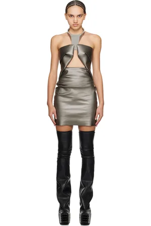 Rick Owens Gunmetal Prong Denim Minidress