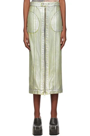 ECKHAUS LATTA Silver Zip Denim Midi Skirt