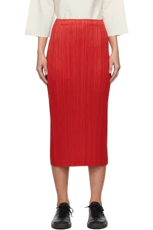 PLEATS PLEASE ISSEY MIYAKE Red Thicker Bottoms 1 Midi Skirt