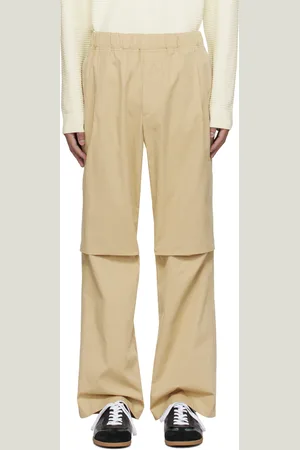 Solid Beige Pleated Trousers