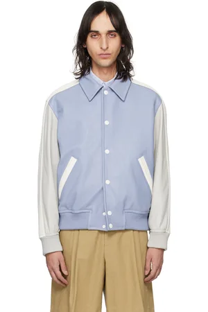 Solid Blue Paneled Leather Jacket