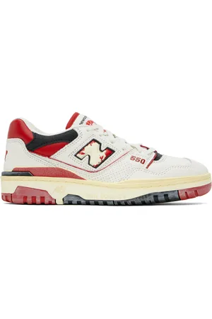 New Balance White & Red 550 Sneakers