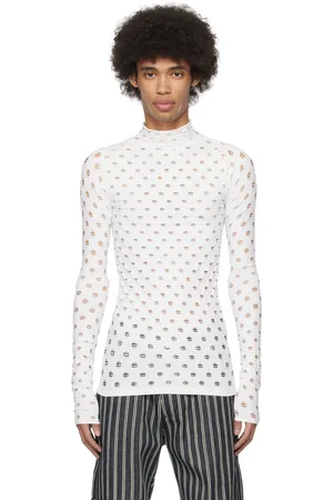 Maisie Wilen White Perforated Turtleneck