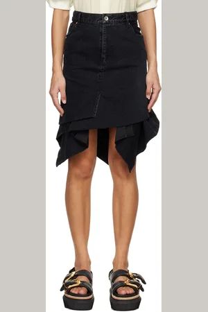 SACAI Black Asymmetric Denim Midi Skirt
