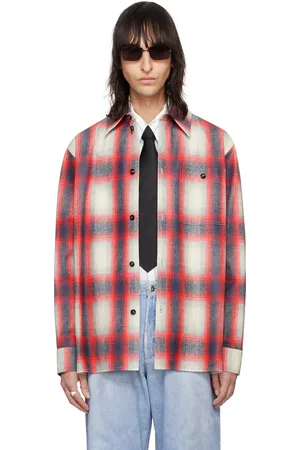 Bottega Veneta Red & Gray Flannel Effect Leather Shirt