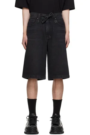 WOOYOUNGMI Black Faded Denim Shorts