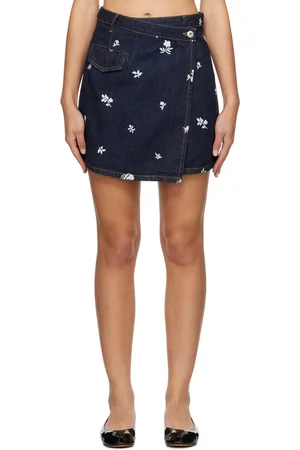 Lanvin Navy Embroidered Denim Miniskirt
