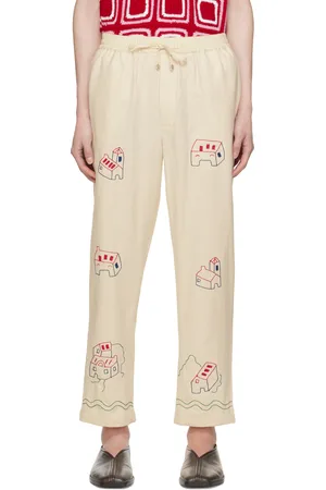 HARAGO Off-White Embroidered Trousers