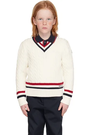 Moncler Kids Off-White V-Neck Sweater