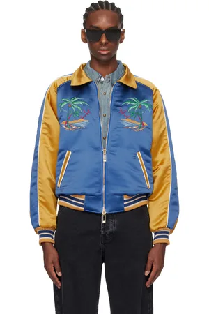 Rhude Blue & Yellow Palm Eagles Souvenier Bomber Jacket
