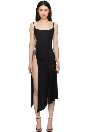 MUGLER Black Asymmetric Midi Dress