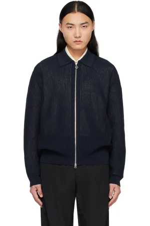Solid Navy Spread Collar Cardigan